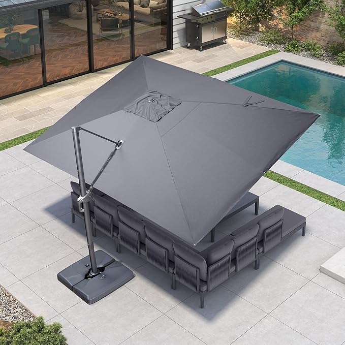 PURPLE LEAF Patio Umbrella 10' X 13' Rectangle Cantilever Umbrella Large Aluminum Outdoor Umbrellas with 360-degree Rotation & UPF40+ Premium Fabric for Deck Pool Garden Yard, Graphite Grey