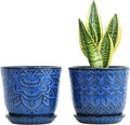 Gepege 6 Inch Blue Ceramic Planter, Plant Pot with Drainage Holes and Saucers for Indoor Plants, Birthday for Women Mom