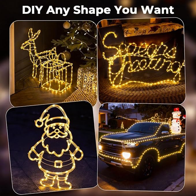 100FT 720 LED Rope Lights Outdoor Waterproof with Remote, 8 Modes and 4 Brightness, Rope Lights for Outside, Bedroom, Patio, Garden, Christmas Lights Indoor Outdoor Decoration (Warm White)