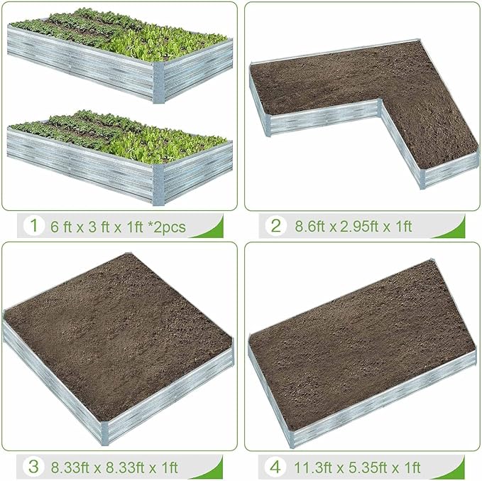Galvanized Raised Garden Beds for Vegetables Large Metal Planter Box Steel Kit Flower Herb (6 x 3 x 1 ft * 2 Pack, Galvanized)