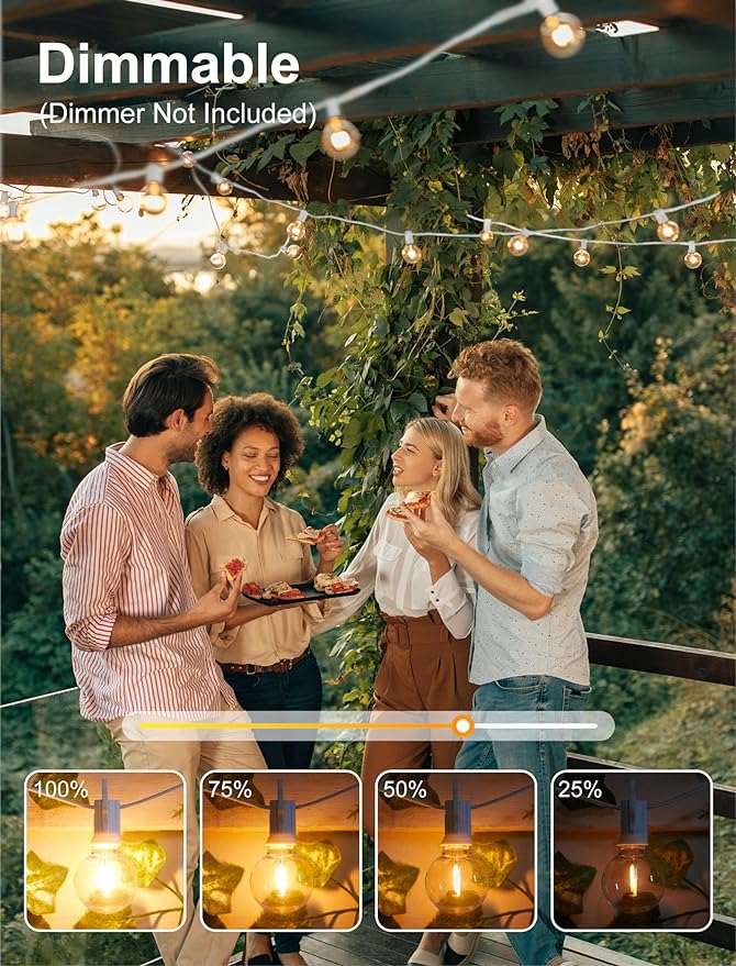Brightown 29 Feet LED Outdoor String Lights with Shatterproof G40 Edison Bulbs, Connectable and Weatherproof Strand, Commercial Grade Patio Lights for Backyard Garden Patio Decorative, White