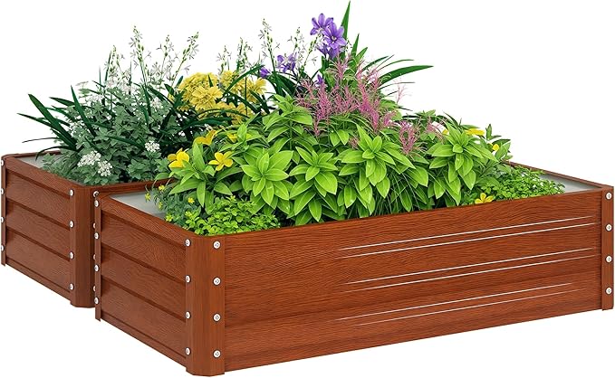 Outsunny Galvanized Raised Garden Bed, 4' x 2' x 1' Metal Planter Box, for Growing Vegetables, Flowers, Herbs, Succulents, Brown