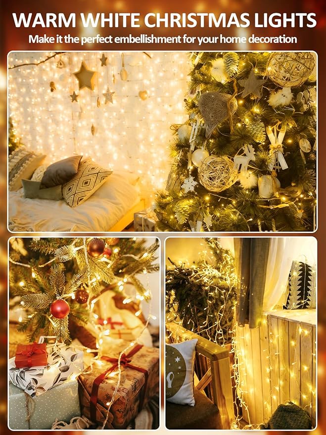 Smart String Lights With Voice Control Indoor Outdoor, Clear Wire 66Ft 200 LED Christmas Lights, Dimmable 12Modes Twinkle Fairy String Light Waterproof for Xmas Tree Wedding Party Bedroom (Warm White)