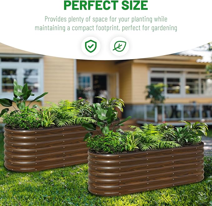 SnugNiture Galvanized Steel Raised Garden Bed Kit, 2 Pcs 6x2x2 ft Large Metal Planter Box Outdoor for Gardening Vegetables, Flowers and Fruits