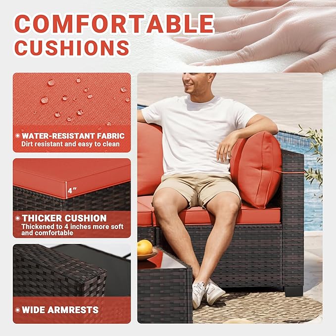 LEVELEVE 7 Pieces Outdoor Patio Furniture Sets,Rattan Conversation Sectional Set,Manual Weaving Wicker Patio Sofa with Tea Table