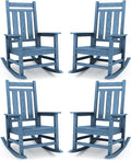 KINGYES Oversized Outdoor Rocking Chair Set of 4, All-Weather Patio Rocking Chairs for Porch, HDPE Outdoor Patio Rockers with High Back & Wide Seat for Garden, Lawn, Blue