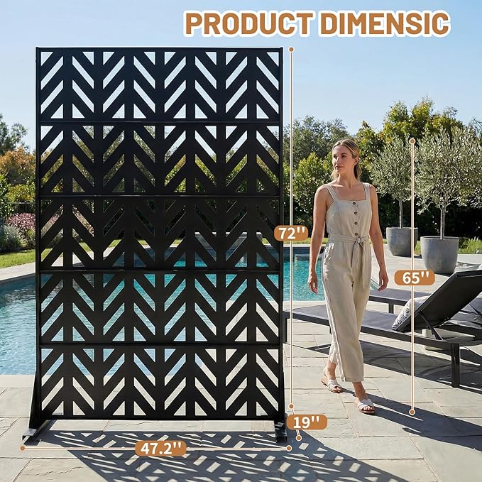 VINGLI Privacy Fence Panels, 72H’’ x 47W’’ Metal Privacy Screen Freestanding, Decorative Privacy Panels for Patio Garden Pool, Outdoor & Indoor (Arrowhead)