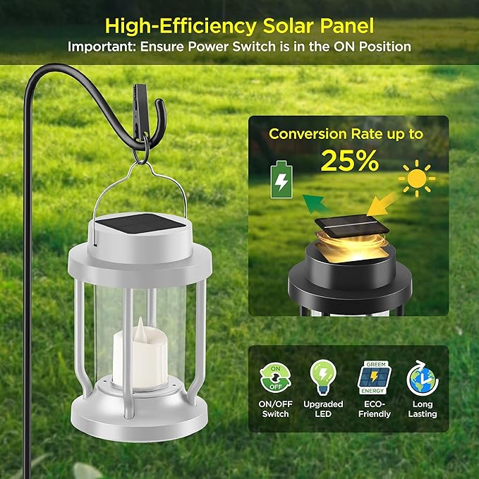 Solar Lantern Outdoor & Indoor Use – Hanging Solar Lights with Realistic Flickering Flameless Candle, Weatherproof for Gardens, Patios, Trees, and Lawns (White, 4 Pack)
