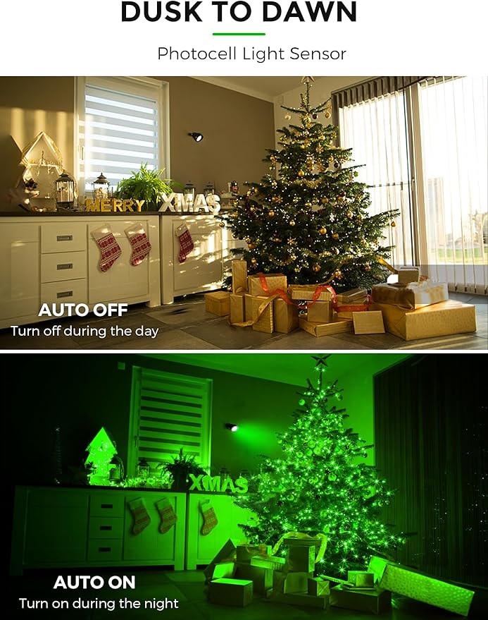 L LOHAS LED Green Spotlight Outdoor, Tree Spot Lights for Yard, Auto On/Off 5W 120V Landscape Lighting for House, Holiday, Christmas Decoration, 450LM IP66 Waterproof, UL Listed, 2 Pack