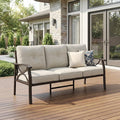 RoyalCraft Patio 3 Seats Sofa, All-Weather Outdoor Couch, Patio Furniture Sofa, Khaki Metal Chair with Beige Cushions