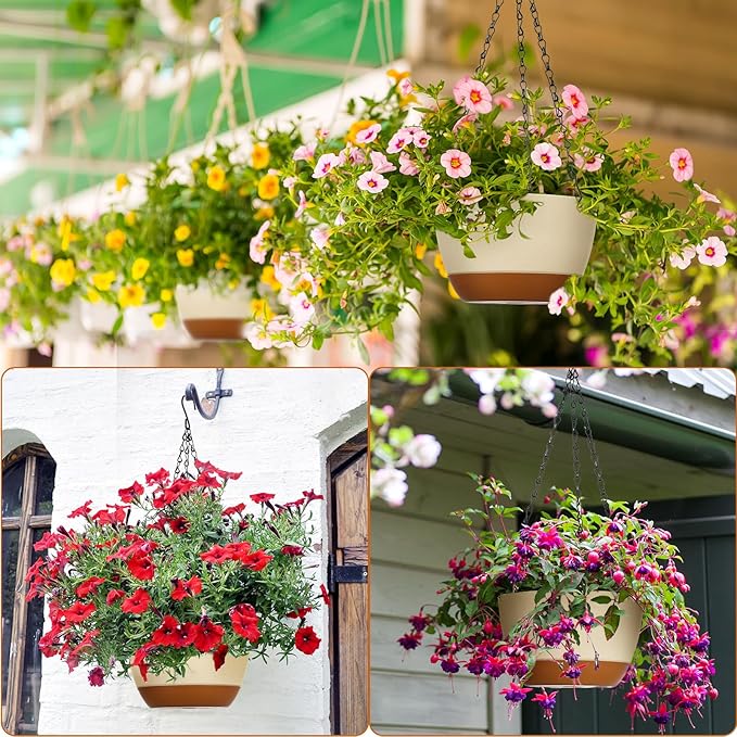 Mumufy 6 Pcs 8 Inch Hanging Planters for Indoor and Outdoor Plants, Beige