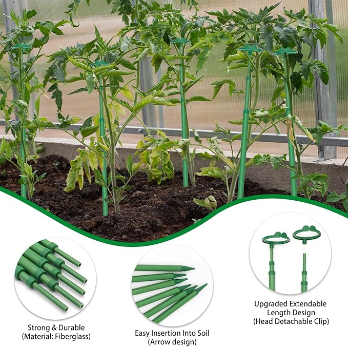 Extendable Plant Stakes, Length Scalable from 17.9IN to 42.3IN Plant Support Stake, Orchid Sticks with Clips for Indoor Outdoor,Garden Stakes for Plant,Tomato,Vegetables,Monstera,Vine - 3Pack