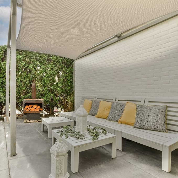 AsterOutdoor Sun Shade Sail Rectangle 10' x 10' UV Block Canopy for Patio Backyard Lawn Garden Outdoor Activities, Cream