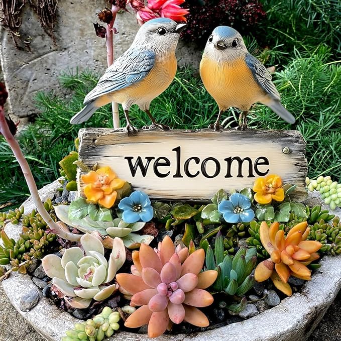 Fairy Garden Stake Decor, Acrylic 2D Garden Fairy Decoration, Fairy Garden Accessories for Outdoor Indoor Yard Lawn Pot Plants (Two-Birds)