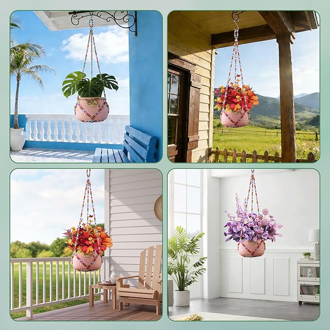 1Pack Glass Beaded Plant Hanger Indoor,Rainbows Hanging Planters for Outdoor Plants,Colored Macrame Plant Hanger,Boho Handmade Farmhouse Rustic Decor,21Inch(Pot Not Included)