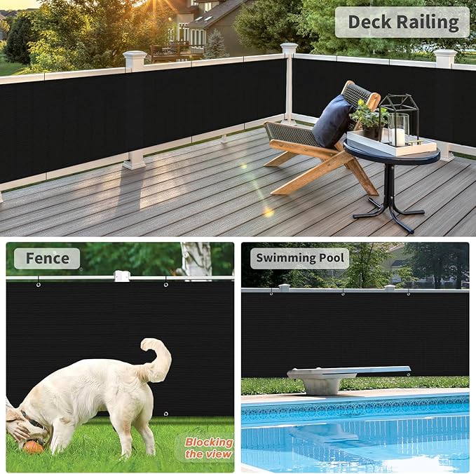 LOVE STORY 3'x6' Black Balcony Screen Privacy Fence Cover UV Protection (HDPE) Weather-Resistant 3 FT Height Shield for Deck, Patio, Backyard, Outdoor Pool, Porch, Railing