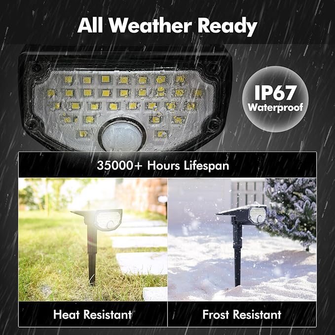 AloftSun Solar Motion Sensor Outdoor Lights,Waterproof Motion Sensor Spot Lights- 30 LED/3 Modes Solar Powered Spotlights,Landscape Lighting for Yard and Garden,Warm White,4 Pack