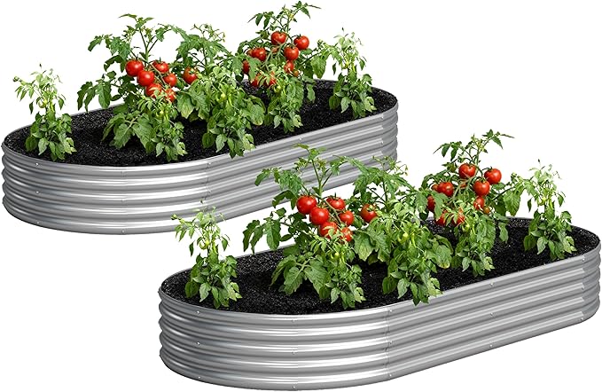 2PCS 8x4x1FT Galvanized Raised Garden Bed Kit,Vegetable Boxes-Oval Metal Flower Box,Large Planter Raised Beds Outdoor Garden for Planting,Fruit,Herb-Silver