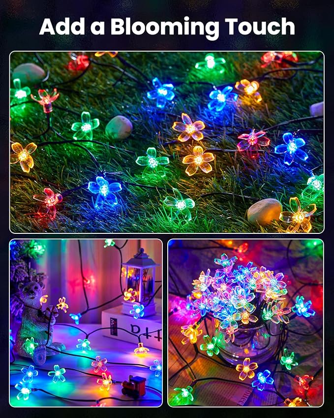 Brightown 60 LED Flower Solar String Lights Outdoor Waterproof Fairy Lights for Garden Yard Fence Patio Christmas Tree Wedding Party Decor, Multicolor