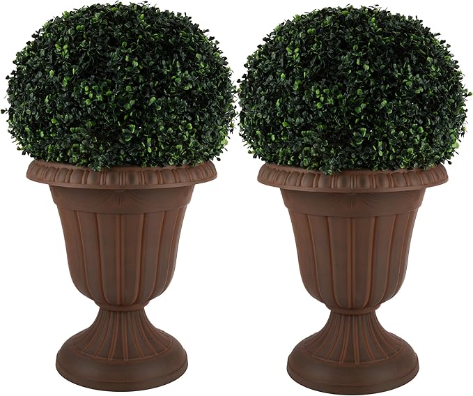 Outdoor Planter 2-Pack - 16x18-Inch Urn Planters - Plastic Plant Pots for Indoor, Outdoor, or Front Porch Decor - Flower Pots by Pure Garden (Brown)