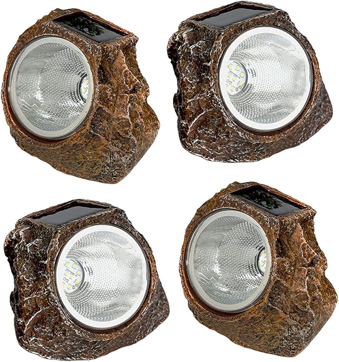EiGreen 4 Pack Solar Garden Rock Lights Outdoor Decorative, 10 LED Waterproof Yard Pathway Lights,Solar Spot Lights Outdoor, for Ideal for Garden Walkway Pathway Patio