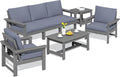 SERWALL HDPE Patio Furniture Set, 7-piece Outdoor Sectional Sofa Set, All Weather Outdoor Couch Set for Deck, Lawn, Grey Frame with Grey Cushion