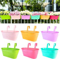 LaLaGreen Rail Planter Outdoor Plants (6 Pack, 11.8 Inch) Colorful Metal Iron Strawberry Hanging Flower Pots Deck Railing Fence Buckets Modern Wall Mount Window Box Plant Holder Hooks Porch Home Decor