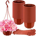Roshtia 50 Pcs 5.9 inch Plastic Hanging Plant Pots with Hooks Flower Pots Baskets Outdoor Hanging Nursery Planter Holder for Home Garden Balcony Porch(Brown, 5.9 inch)