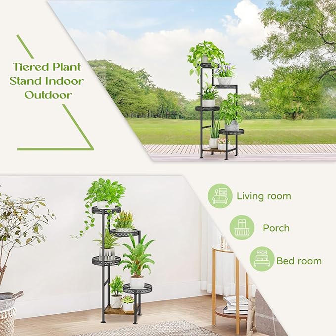 5 Tier Plant Stand Indoor Outdoor, Tierd Corner Metal Plant Stands Holder for Multiple Plants, Flower Orchid Pot Shelf Display Rack for Living Room Balcony Garden Patio, Black (5 tier-Hollow Black)