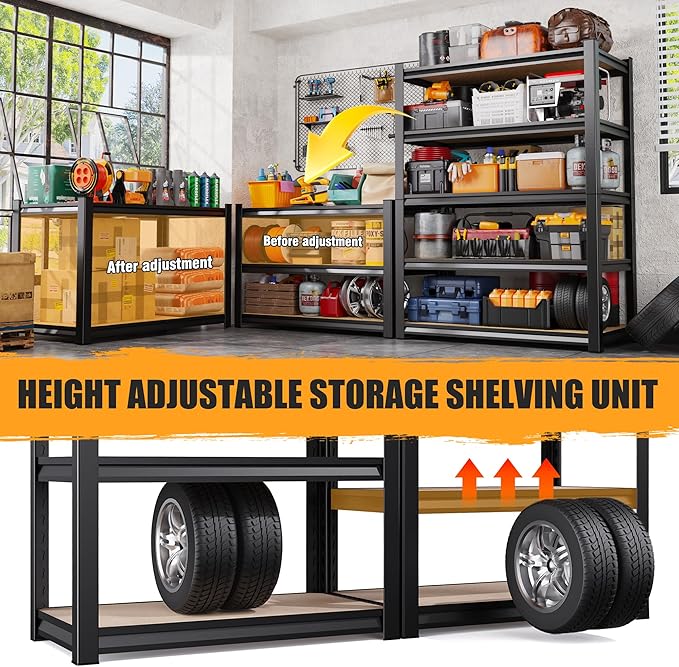 Set of 3 Garage Shelving Heavy Duty Storage Shelves, Metal Adjustable Shelving Unit, Utility Garage Organizer Shelf for Basement, Pantry, Kitchen, Warehouse,15.7" Dx35.4 Wx71.2 H, Black