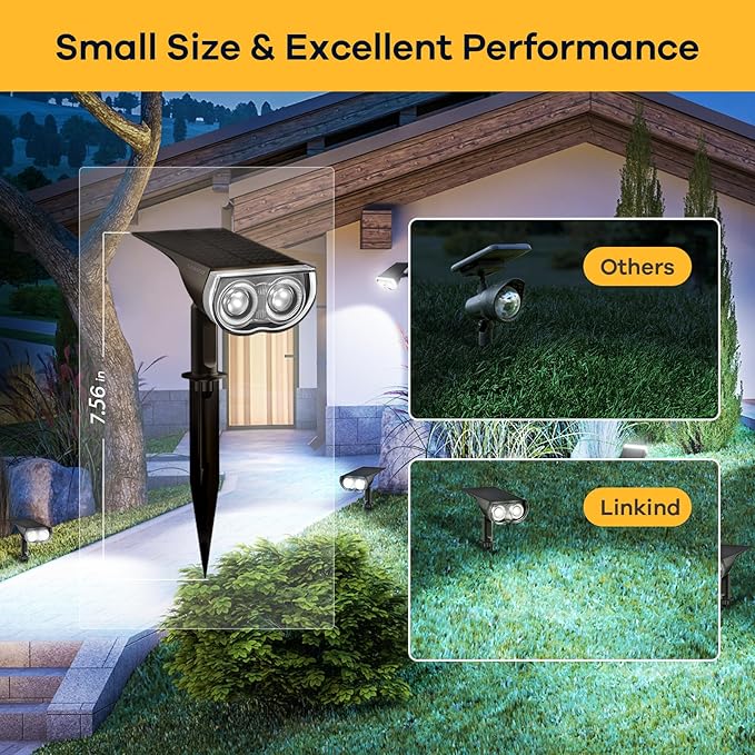 Linkind Solar Lights Outdoor StarRayS, Bright Solar Spot Lights Outdoor, IP67 Waterproof Spotlights for Garden Yard Landscape Walkway Patio Tree (Daylight, 2 Pack)