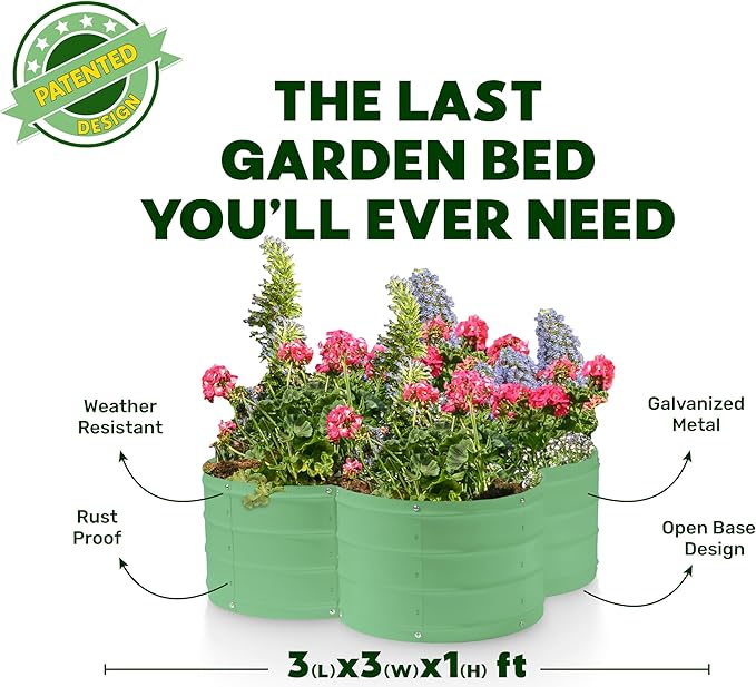 Plant & Plot Galvanized Raised Garden Beds Outdoor // 3×3×1 ft Planter Raised Beds for Gardening, Vegetables, Flowers // Large Metal Garden Box (Light Green) // Patented Tool-Free Design