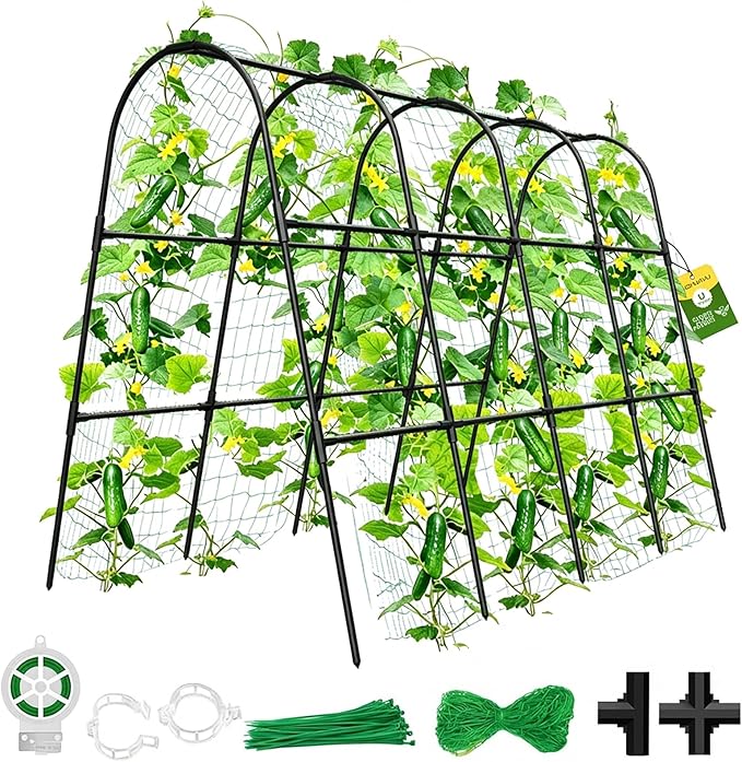 Cucumber Trellis for Raised Bed,U-Shape Garden Trellis for Climbing Plants Outdoor, Metal Arch Vegetables Trellis, Plant Support for Vine (Black, 63" Lx21.6 Wx47.2 H-Large)
