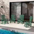 SERWALL Outdoor Rocking Chair Set of 4, Patio Rocking Chairs Set, HDPE Rocking Chair Outdoor for Adults, Heavy Duty Front Porch Rocker, Green