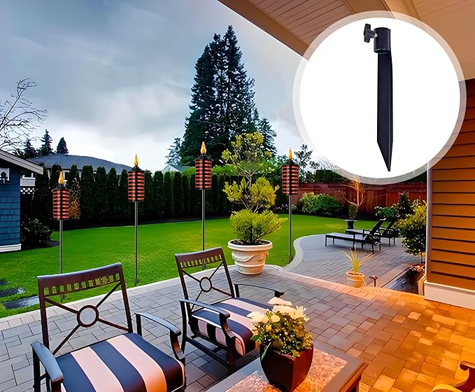Outdoor Metal Stakes for Ground, Garden Stakes for Lights,Used for Replacement Metal Ground Spike in Live Flame Torches and Solar Lights-6.7 Inch (Black 4 Pack)