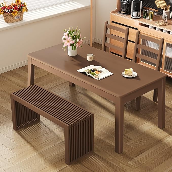 Bamboo Dining Bench, 35 inch Farmhouse Decor Indoor Kitchen Table Bench, Entryway Shoe Rack Bench, Outdoor Bench, Solid Bamboo Benches for Living Room, Hallway, Bedroom, Bathroom (Brown, Long)