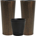 Worth 2 Pack 28" Tall Narrow Metal Planter with Inside Pot for Indoors or Outdoors, Deck, Patio or Front Porch, Hand-Hammered Texture, Bronze