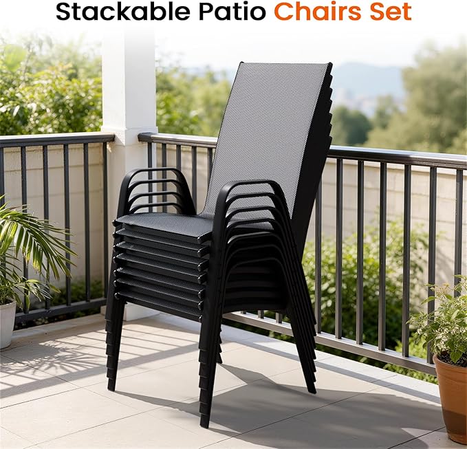 JEAREY Patio Dining Chairs Set of 4, Outdoor Stackable Dining Furniture Set, All Weather Dining Set for Lawn, Garden, Backyard, Poolside, Deep Gray