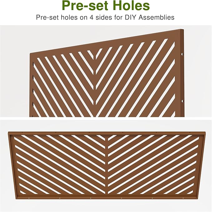 Casaphoria Metal Privacy Screen Outdoor, 72" H x 47" W Freestanding Decorative Privacy Screen for Patio Deck Balcony Garden with Stable Base, Brown-Parallel