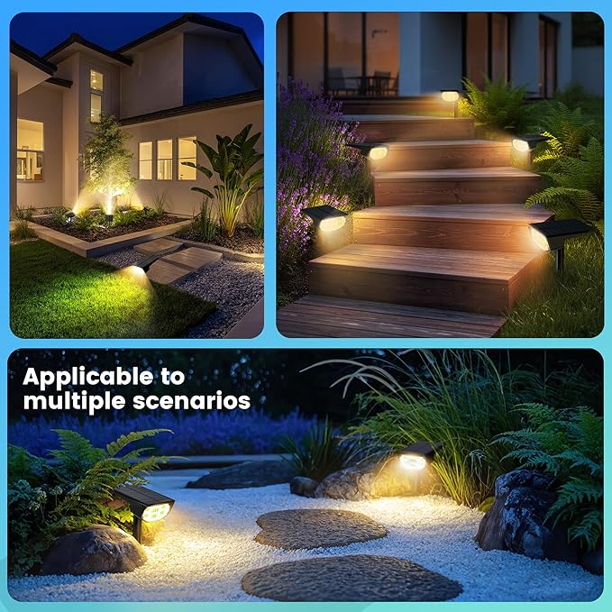 Solar Spot Lights Outdoor IP68 Waterproof, Ultra-Bright Performance，Simple Modes for Easier Operation, Auto On/Off，Solar Powered Landscape Lights for Garden, Yard, Pathway (Warm White, 4 Pack)