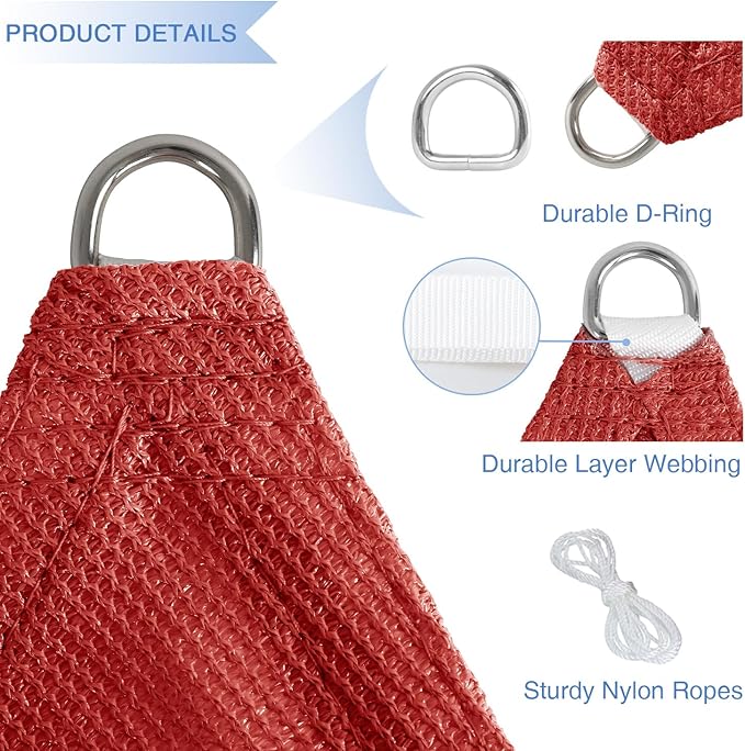 E&K Sunrise 16' x 16' x 16' Sun Shade Sail Triangle Canopy Shade Cover UV Block for Patio Backyard Garden Outdoor (Red)