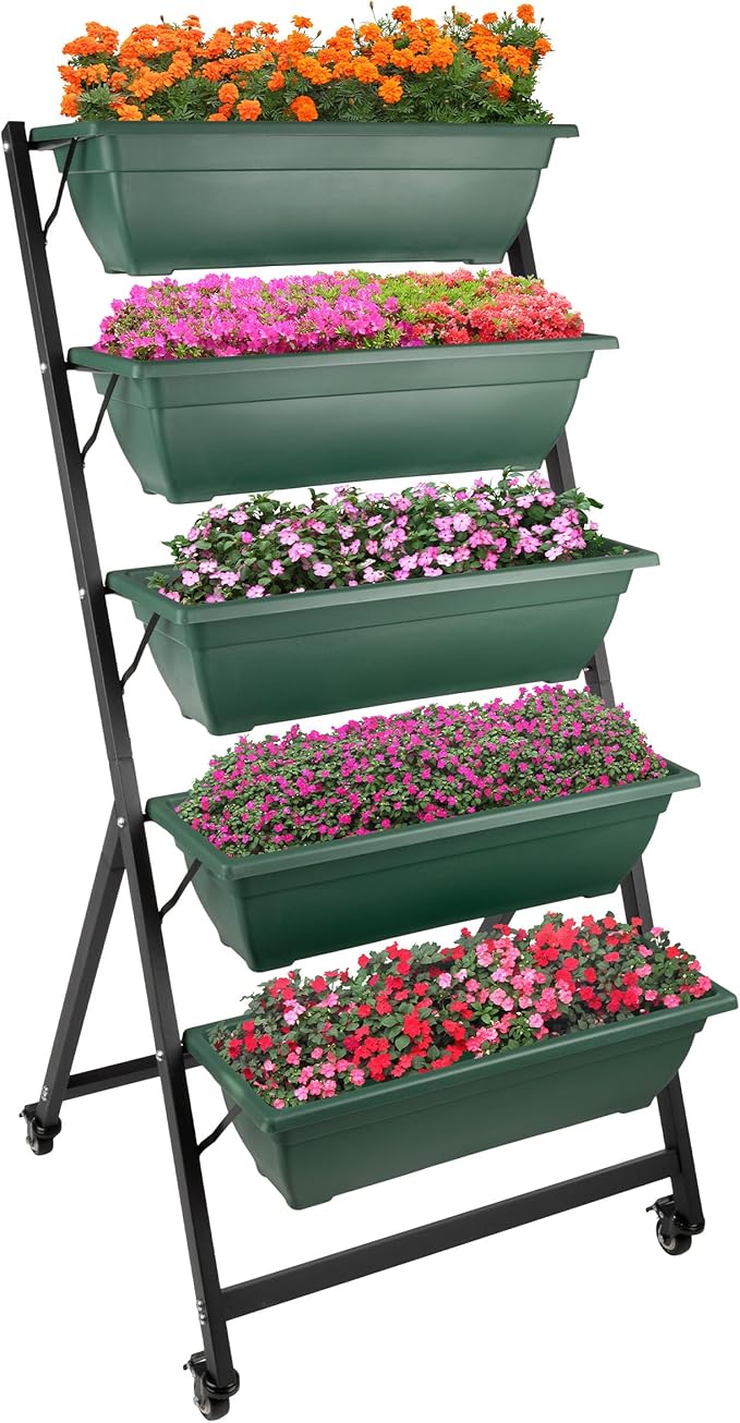 Raised Garden Beds - 5 Tier Vertical Garden Planter - Planters for Outdoor Plants - Gardening and Greenhouse Accessories by Pure Garden (Green)