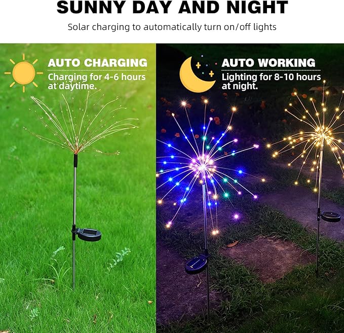 YOTOZU 2 PCS Solar Firework Light, Outdoor Solar Garden Decorative Lights 120 LED Powered 40 Copper Wires String DIY Landscape Light for Walkway Pathway Backyard Decor Parties Perfect Gifts(Purple)