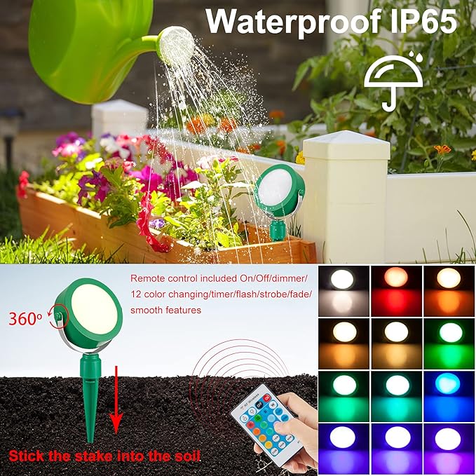 BIGMONAT Cordless Landscape Light Rechargeable, Color Changing Planter Spotlight Indoor Outdoor, RGB Garden Lighting with Remote, Waterproof Halloween Christmas Light for Potted Tree Patio Yard Decor
