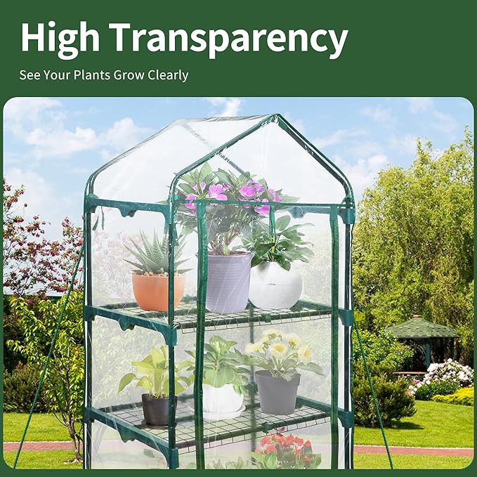 4 Tier Mini Greenhouse for Outdoor Indoor, Waterproof Heavy Duty Small Greenhouses with PVC Cover, Portable Green Houses for Outside Winter Plant Protection, 64'' H x 27'' L x 20'' W