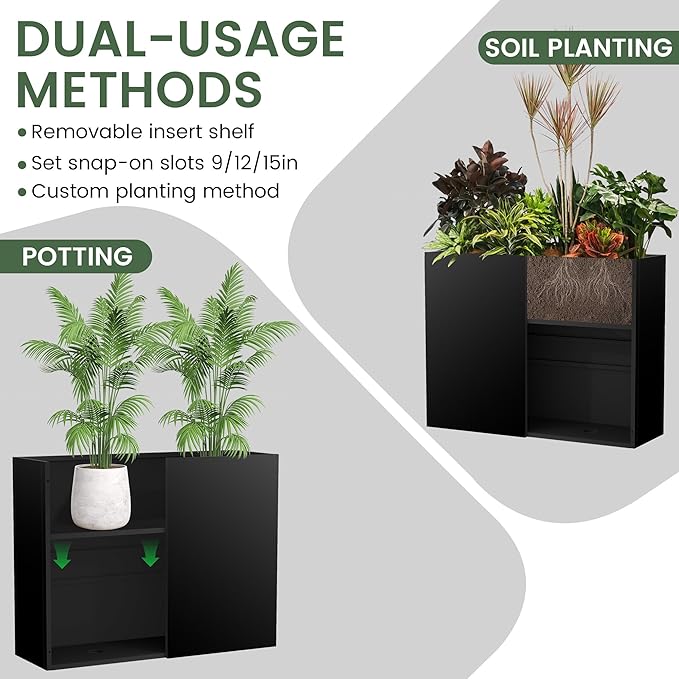 All-Weather Large Metal Planter Box,30" Lx10“Wx24”H Rectangular Planter with Drainage Holes & Removable Shelf,Modern Tall Outdoor Planters for Tall Small Plants, Trees, Flowers,Garden Patio