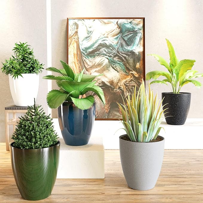 QCQHDU 10 inch Tall Planters for Indoor & Outdoor Plants, 2 Pack Sturdy Plant-Flower-Tree Pots for Front Porch Patio Deck Living Room Decor