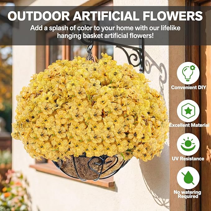 22 Bundles Artificial Flowers Outdoor, Faux Flowers UV Resistant with Plastic Plants, Faux Silk Flowers for Outdoors Outside Front Porch Hanging Planter Window Box Garden Decoration