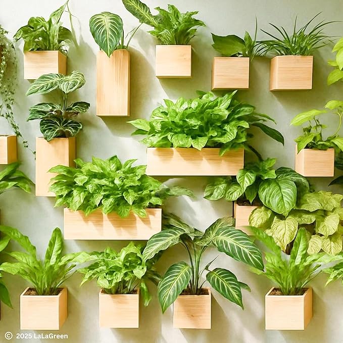 LaLaGreen Wooden Planter Box for Plants (4x4 Inch, 4 Pack) Small Square Wall Planters for Indoor Plant, Natural Wood Hanging Flower Pot Herb Planter Table Centerpiece Modern Home Garden Office Decor