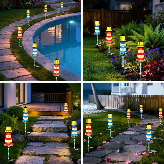 Solar Garden Lights Outdoor Decorations, 4 Packs Lighthouse Waterproof, Lights walkways Garden Decor for Outside Landscape Light, for Yard, Patio, Pathway Decor, Gifts